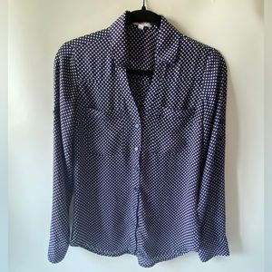 Express Portofino Shirt Slim Fit Navy Blue Polka Dots Size XS